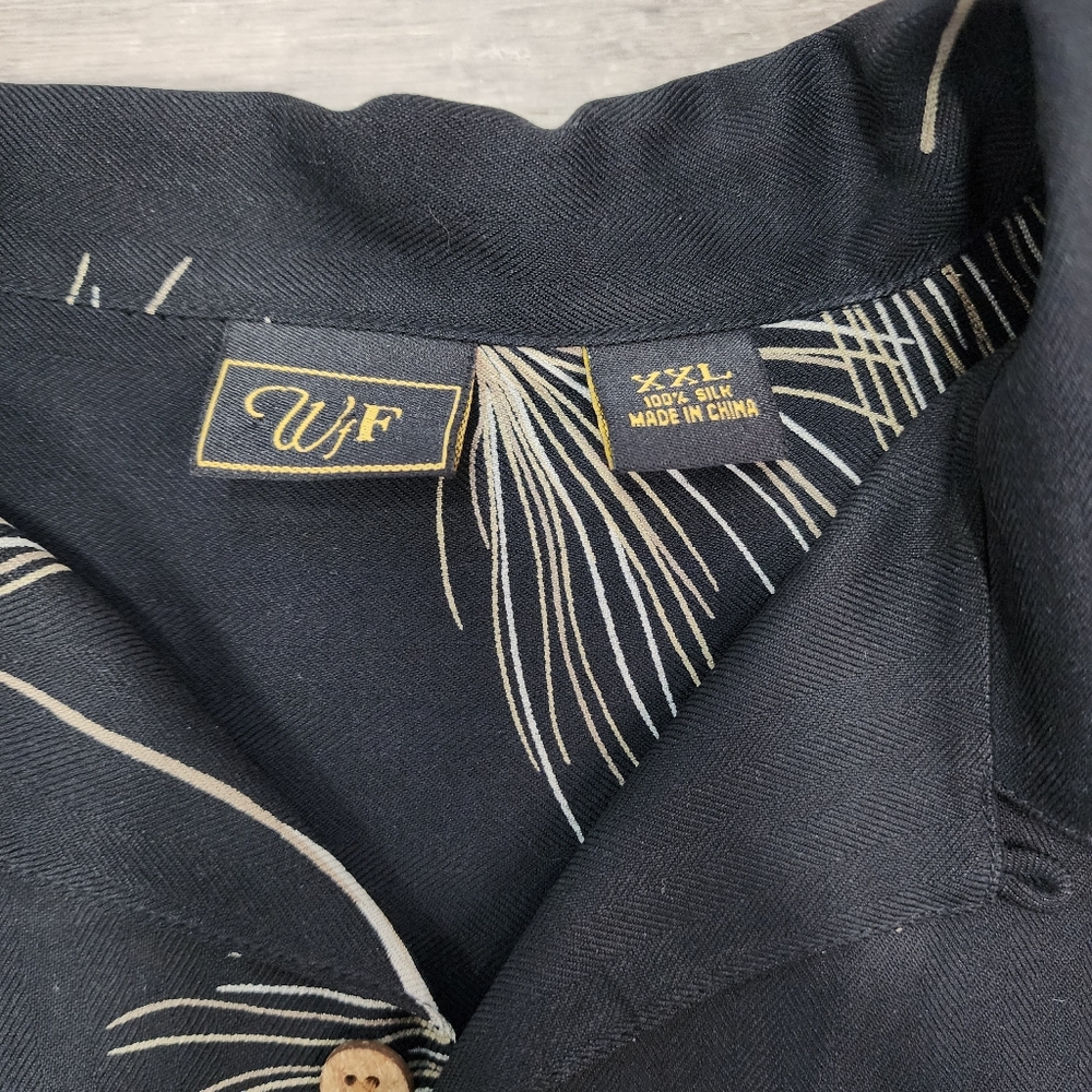 WFF 100% Silk Black Button Down Men's Short Sleeve Shirt XXL - Picture 3 of 7